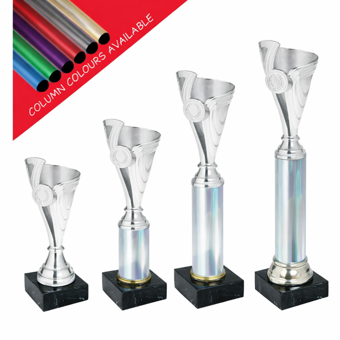 CENTRE HOLDER CUP COLUMN PLASTIC TROPHY - WITH CHOICE OF SPORTS CENTRE - 4 SIZES